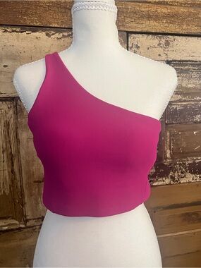 WILO One Shoulder Crop Top | Hot Pink | Athleisure Activewear | Size L | NWOT